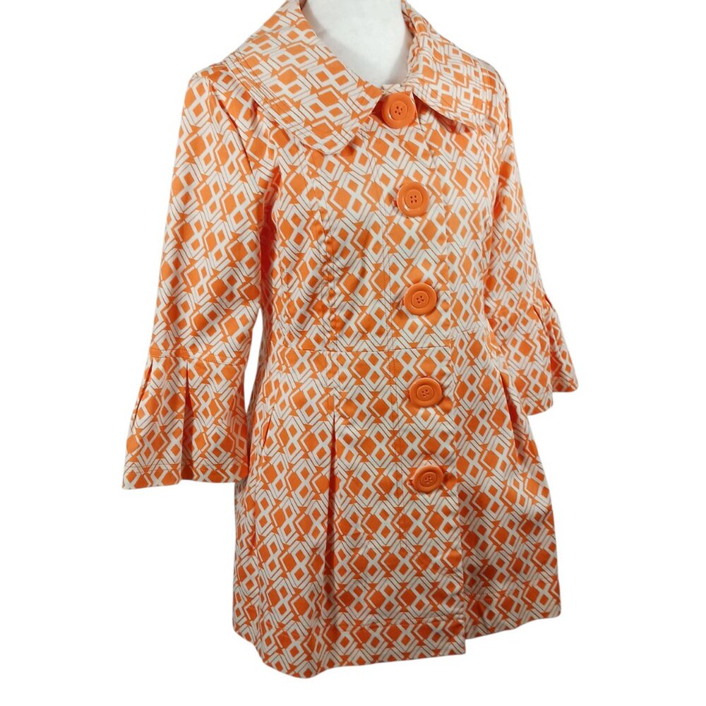 Eden Court, Small, Women's Orange & White Print Jacket, Stylish, Fitted & Flare - Picture 3 of 16